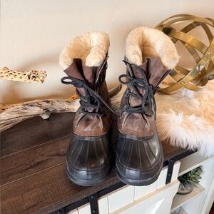 Sorel Bighorn Winter Boots Men Size 8 Leather Rubber Waterproof Snow Wool Lined